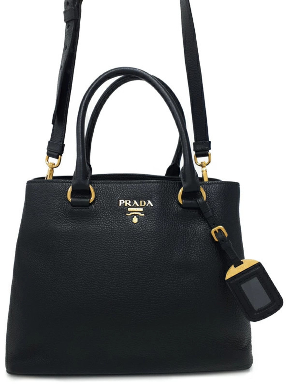 Prada black Vitello Daino leather top handle bag pebble grained leather